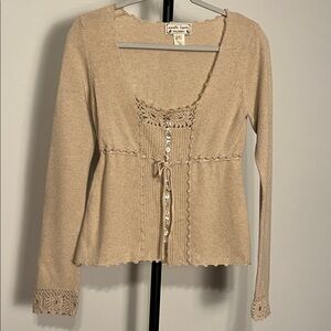 Nanette Lepore Beige Lace Detail Blouse